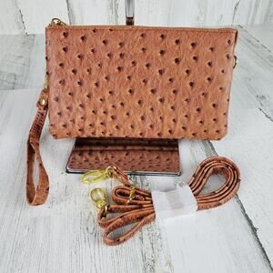 Brown Laser Cut Wristlet Gold-Tone Hardware Shoulder Purse Women's Bag